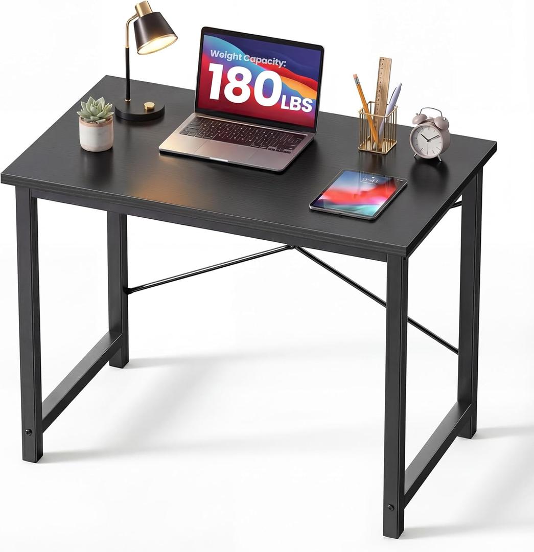 DUMOS 31 Inch Small Computer Desk for Home Office, Modern Study Writing Work Table Simple Style for Bedroom with X-Shaped ReInchforcement, Black