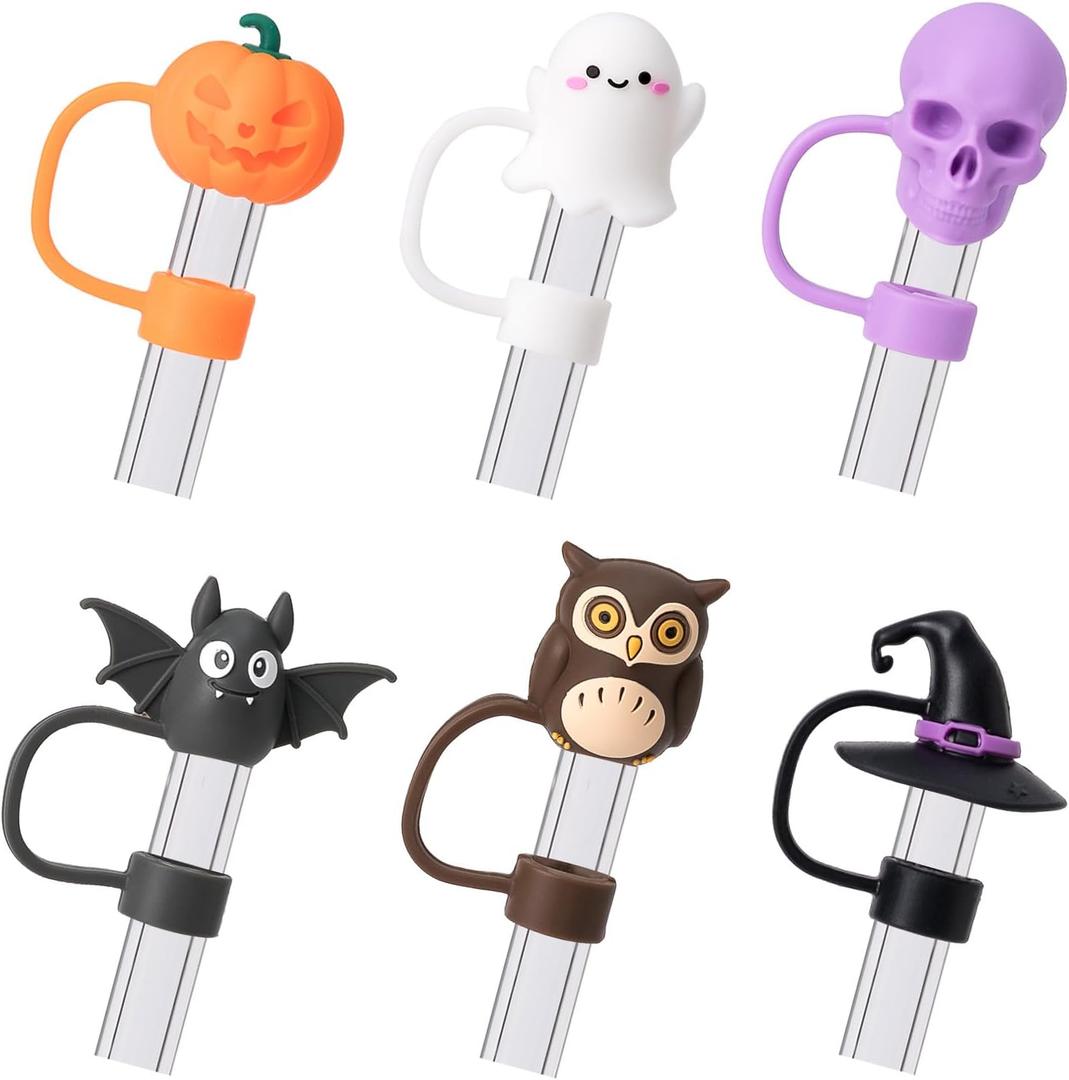 3 x 6PCS Halloween Straw Covers, Halloween Straws Toppers for Stanley 30&40 Oz Tumbler with Handle, 10mm Dust-Proof Ghost Straw Toppers Stanley Cup Accessories for Kids Girls