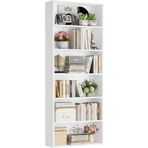 FOTOSOK 6-Tier Open Bookcase and Bookshelf, Freestanding Display Storage Shelves Tall Bookcase for Bedroom, Living Room and Office, White