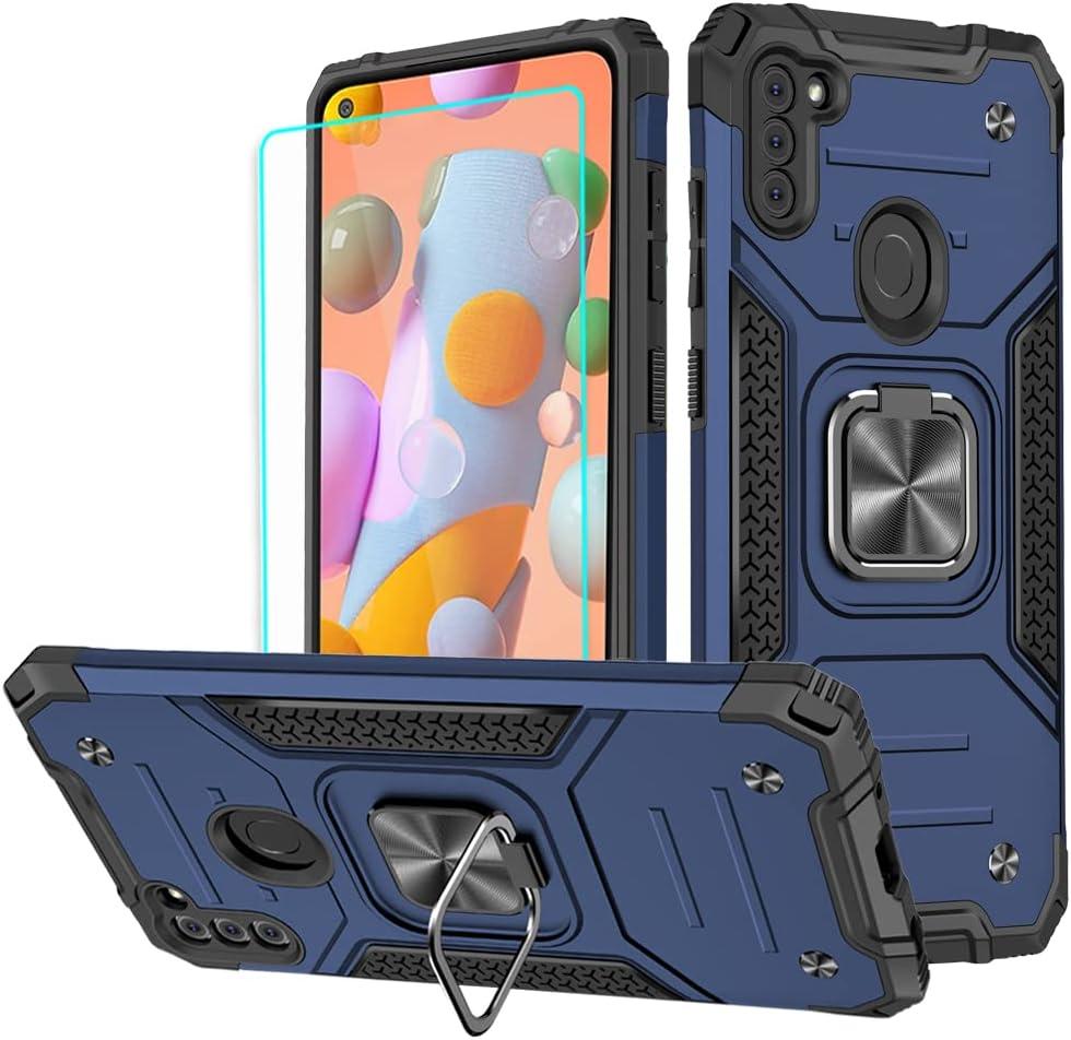 for Samsung A11 Phone Case, Galaxy A11 Phone Case with [1 Pack] HD Screen Protector, Military-Grade Shockproof Kickstand Protective Cover for Samsung Galaxy A11 (Blue)