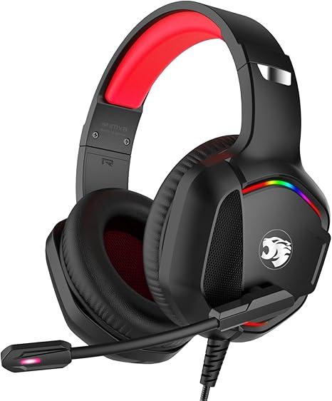 Gaming Headset with Microphone for Pc, Xbox One Series X/s, Ps4, Ps5, Switch, Stereo Wired Noise Cancelling Over-Ear Headphones with Mic, RGB, for Computer, Laptop, Mac, Nintendo, Gamer (Red)