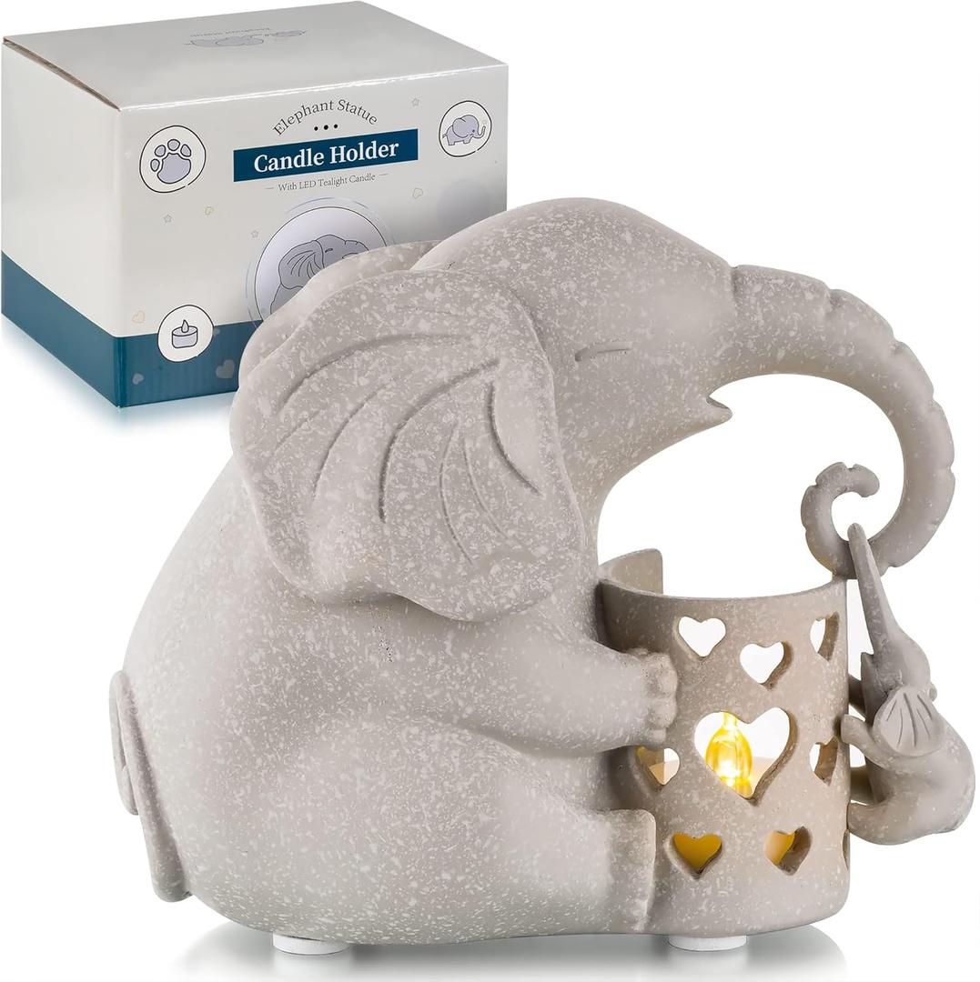Romadedi Elephant Gifts for Women Mom Decor - Candle Holder Birthday from Daughter Christmas Sentimental Living Room Home Decoration (Gray)