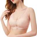 Aivtalk Women's Zip Front Sport Bra Plus Size Wirefree Lace Bra Full Coverage T-Shirt Bra 38C