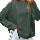 MixShe Women's Oversized Crewneck Cable Knit Sweaters Fall Fashion 2025, Dark Sage,Large