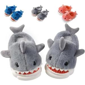 Fiedaz Boys Girls Shark Slippers for Toddler Kids - Cute Plush Warm Non-Slip Indoor Bedroom Winter Shoes, Size 33