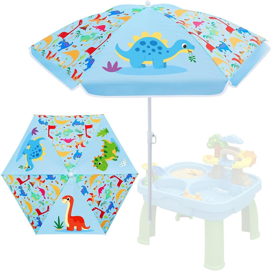 Sweetude Water Table Umbrella (Table Not Included), Kids Seaside Beach Umbrella Picnic Canopy for Summer Toddlers Sand Beach Camping Garden Outdoor Pool Shade Party Supply(Dinosaur Theme)