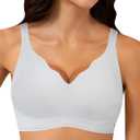 Wireless Bra Women Seamless Push Up Support Comfort V Neck Full Coverage Sleep T-Shirt Everyday Bras (Large)