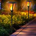 iBaycon 2 Pack 28" Solar Flame Torch Lights, Flickering Flame Garden Lights Outdoor Waterproof, Solar Pathway Light for Yard Lawn Path Landscape Decor
