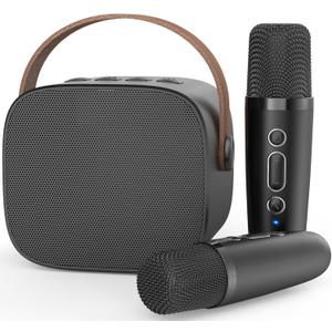 MEGUO Mini Karaoke Machine,Funny Toys Christmas Birthday Gifts for Kids Age 4-12 Girls,Boys,Adults, Karaoke Microphone Toys for 4,5,6,7,8,9,10,11,12+ Year Old Girls Boys (Black 2 mics)