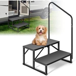 RV Steps with Handrail, 2 Steps Mobile Home Ladder Portable Stairs for RV, Hot Tub, Outdoor Spa