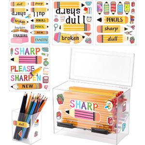 Sherr 2 Pcs Acrylic Pencil Dispenser Sharp and Dull Pen Holder for Classroom with 4 Stickers Transparent Straw Pen Bucket Dispenser Holder for Pencils Storage Home Office Teachers Classroom Supplies