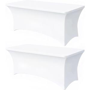 6FT White Table Cloth - 2 Pack Fitted Stretch Rectangle Spandex Tablecloth, Washable Table Cover for Party, Picnic, Wedding, Banquet, Birthday and Festival(30" x 72")