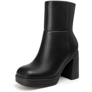 Athlefit Women's Platform Ankle Boots High Chunky Block Heel Square Toe Boots Fashion Dress Heeled Booties, 8,5