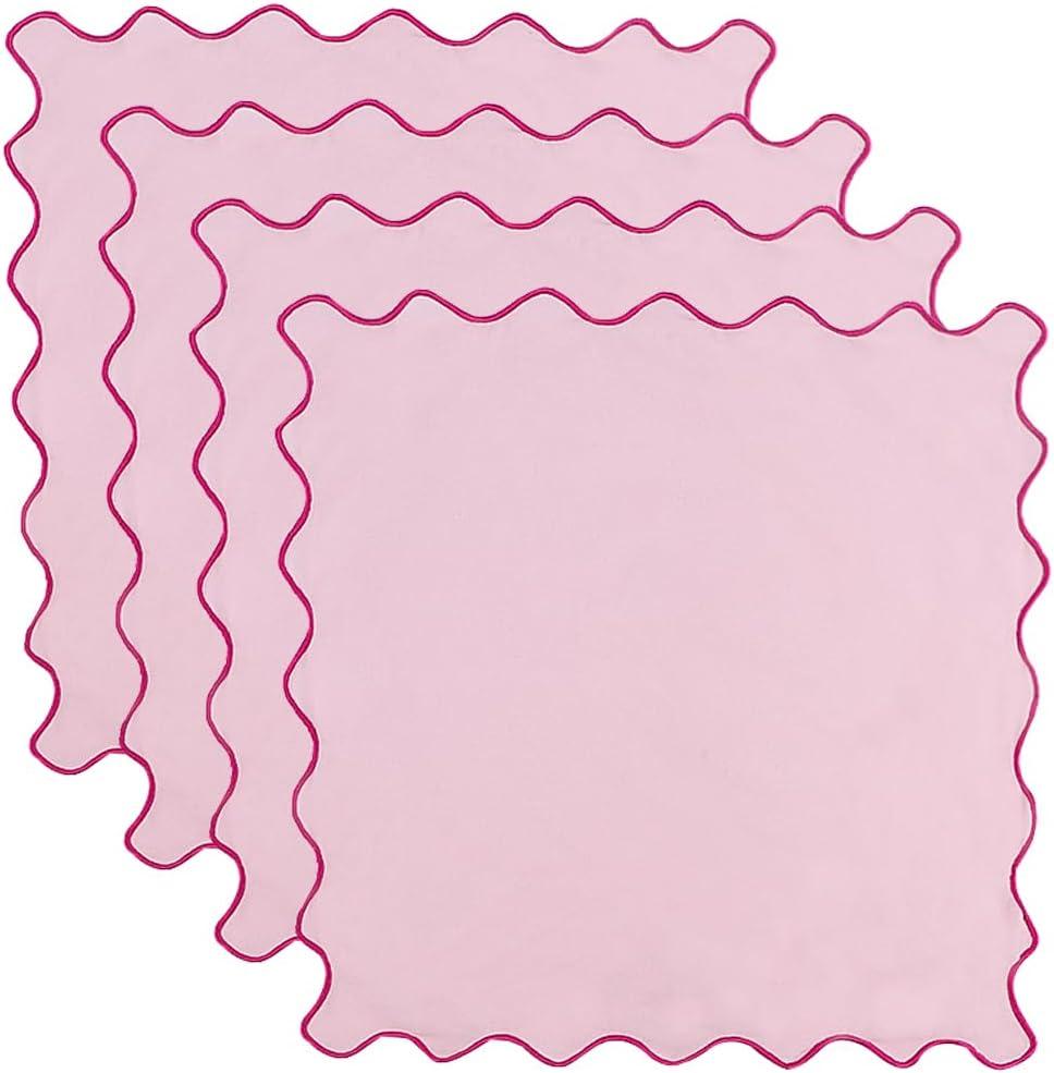 Dinner Napkins, Cotton Linen Blend Napkins Set of 4 Perfect for Parties Dinners Weddings Cocktail Christmas Cloth Napkins Washable & Reusable 18x18 (Pink, 18" x 18", 4PCS)