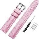 Alligator Style Genuine Leather Watch Bands Genuine Calf Leather Replacement Watch Strap with Stainless Metal Buckle Clasp 12mm 14mm 16mm 18mm 20mm 22mm 24mm for Men and Women (Pink)
