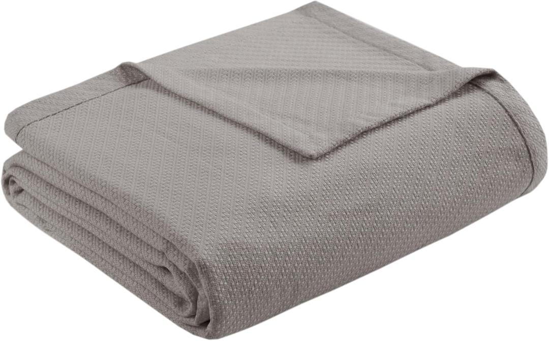 Madison Park Liquid Cotton Luxury Blanket Premium Soft Cozy 100% Ring Spun Cotton For Bed , Couch or Sofa, King, Gray