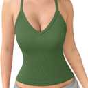 OQQ Women Sleeveless Tops Fitting V Neck Stretch Clothes Basic Cami Shirts 2025 Trendy ArmyGreen, Large