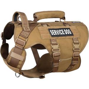 Service Dog Vest for Large Dogs, Brown Tactical Harness with Military MOLLE, Breathable Mesh & 39g Metal Buckle - Size L for Training & Hiking