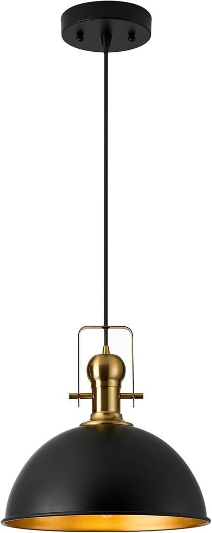 12 Inch Black Farmhouse Pendant Lights Matte Pendant Lights for Kitchen Island Industrial Adjustable Height Vintage Dome Hanging Light Fixtures for Barn, Dining Room 1 Pack