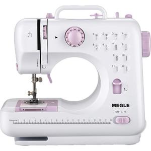 Sewing Machine with Foot Pedal for Beginners,mini Sewing Machine, Forwards and reverse sewing, Manual in 5 Languages, 12 Stitches MEGLE FHSM-505