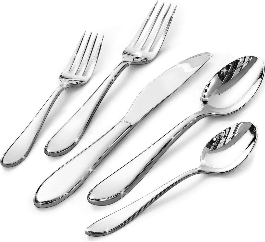 KINGSTONE 40-Piece Silverware Set for 8,18/10 Premium Stainless Steel Flatware Set, for Home, Restaurant, Wedding and Party Use, Mirror-Polished Cutlery Set, Dishwasher Safe
