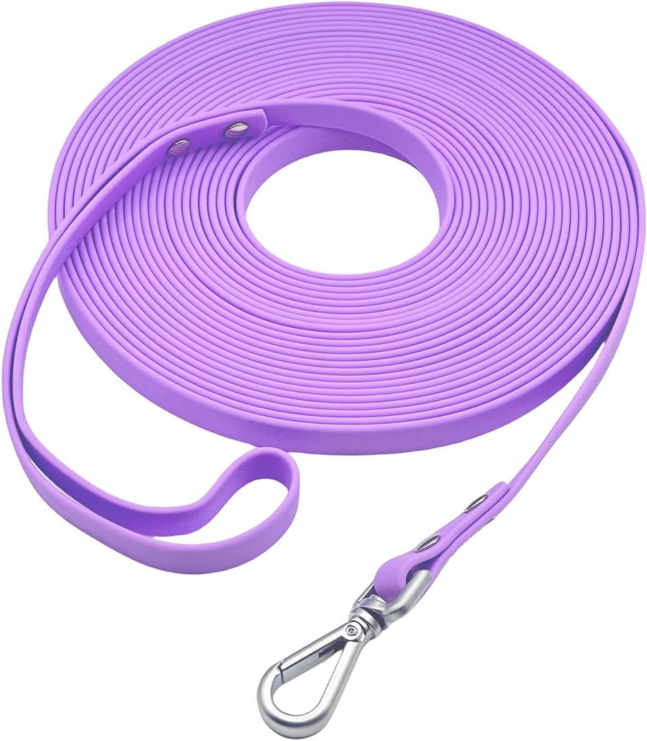 Dog Training Long Leash Waterproof Long Line Heavy Duty Outdoor Recall Lead 10ft 15ft 20ft 30ft 50ft for Small Medium Large Dog (Light Purple, 30FT)