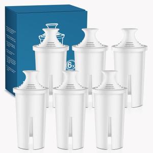 6 Pack Water Filters Compatible with Pitchers, BPA-Free, US Standard, Fits Water Pitchers and Dispensers, Reduces Copper, Cadmium and Mercury Impurities, 50 Gallons