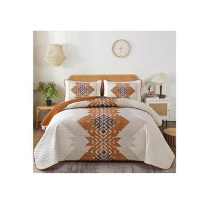Dintszyayue Boho Queen Quilt Set 3 Pieces Aztec Texture Bedspread Coverlet Set Bohemian Quilt Bedding Set Microfiber Lightweight Bed Cover for All Seasons (Terracotta, 90"×96")
