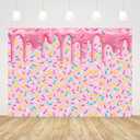 7x5ft Pink Girl Donut Grow Up Party Backdrop Dripping Cream Colorful Confetti Photo Background Happy Birthday Party Decorations Banner Cake Table Decor Props Vinyl