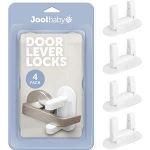 Door Lever Locks (4 Pack) Prevent Toddlers from Opening Door Handles - Easy One Hand Adult Access - Jool Baby