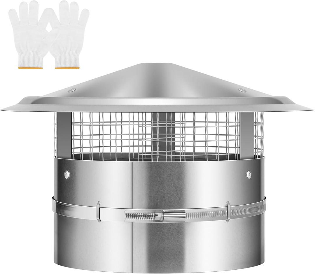 VIVOHOME 8" Cone Top Chimney Cap with Screen, Round Roof Rain Chimney Cover, Galvanized Steel Fireplace Exhaust Cap, Adjustable Roof Cap for Vent