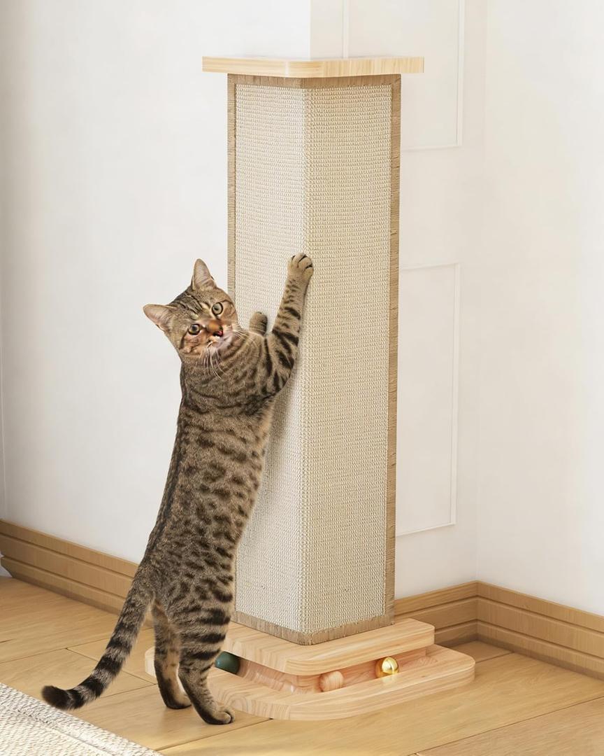 Corner Cat Scratcher with Track Balls, 25'' Cat Scratching Post for 90 Furniture Sofa, Replaceable Sisal Scratch Pad for Wall Furniture Protector