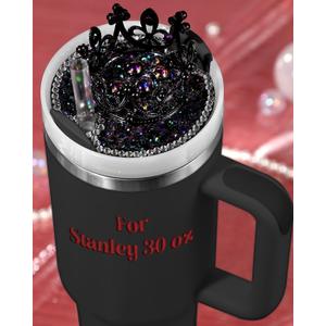 Lid Name Plate Topper for Stanley Cup 40 30 oz - Crown Cute Decoration Accessories for Tumbler, Water Bottle Glitter Decor for Women Girls (Black)