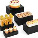 5 Pcs Metal Display Stands for Buffet Table Cake Risers, Cupcake Rectangle Stand for Wedding, Party, Catering Supplies, Elegant Food Risers for Display with 5Pcs Hollow Bottoms Sturdy Modern (Black, 2 IN to 12 IN)