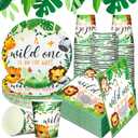 200 Pcs Jungle Safari Baby Shower Paper Plates Napkins Cups Baby Shower Party Supplies Tableware Set Jungle Animal Disposable Cup Napkin for 50 Guest Girls Spring Party Decoration (Green)