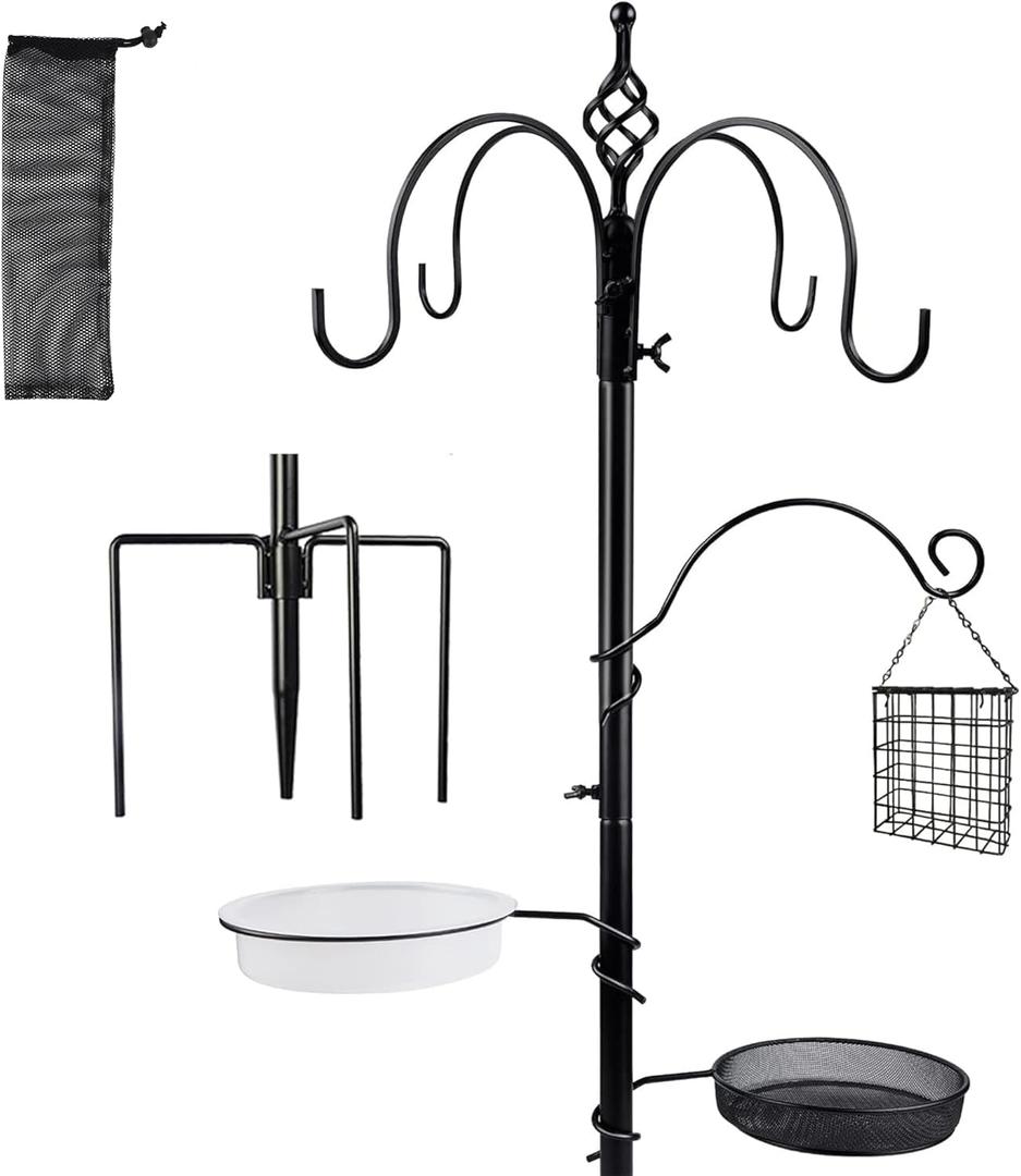 yosager Premium Bird Feeding Station Kit, 77" x 19" Birds Feeder Pole, Deluxe Multi Feeder Hanging Kit with Metal Suet and Bird Bath for Wild Birds Watching, Birdfeeder and Planter Hanger