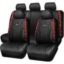 Pass Bling Car Seat Covers , Shining Rhinestone Diamond Waterproof Faux Leather, Rear with Zipper, Universal Fit Automotive Glitter Crystal Sparkle Strips for Women Girl, Black Red 1Pack