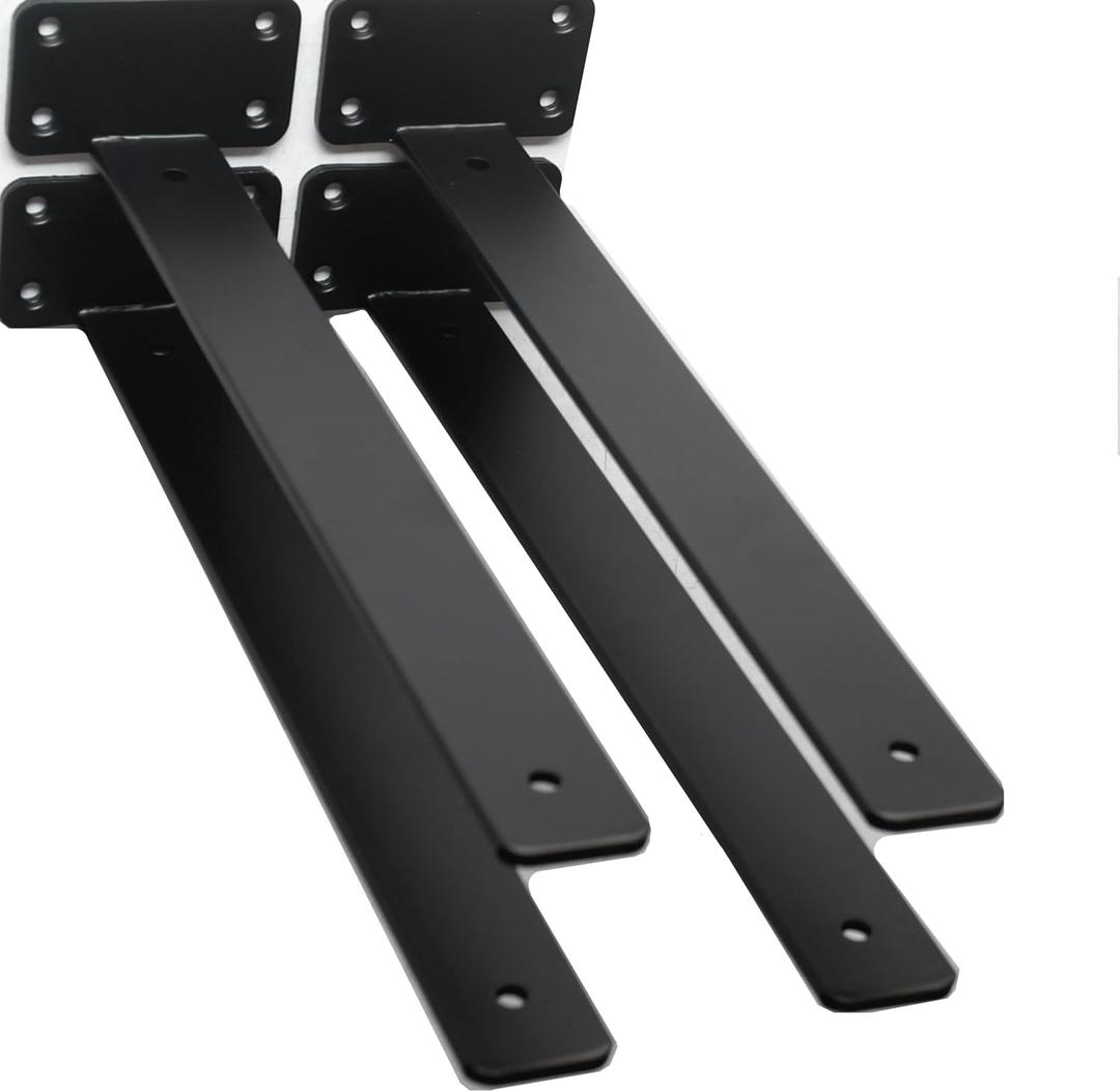 4 Pack - 14 inch Black Hidden L Shelf Bracket (1/5 Inch Thicked) Iron Floating Shelf Brackets Rustic Industrial Metal Brackets for Shelf Support
