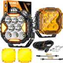 Auxbeam Cube-Z Series 4" Led Pods Lights with Amber Covers, 112W 12800LM Flood Spot Combo Offroad Driving Lights with DRL Turn Signal, Cube Ditch Light with DT Wiring Harness for Jeep ATV UTV, Pair