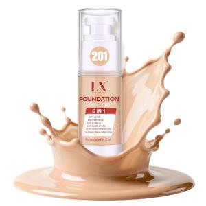 6-in-1 Makeup Infused with 1% Hyaluronic Acid- Matte + Poreless Liquid Foundation For A Glowing & Soft-Focus Look, Suitable for All Skin Types (201 Medium, 6-in-1 Makeup Foundation)