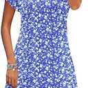 PLOKNRD Women's Casual Dress Summer Short Sleeve T-Shirt Dress Crew Neck Basic Dresses 2025, XXL, Blue White Flowers
