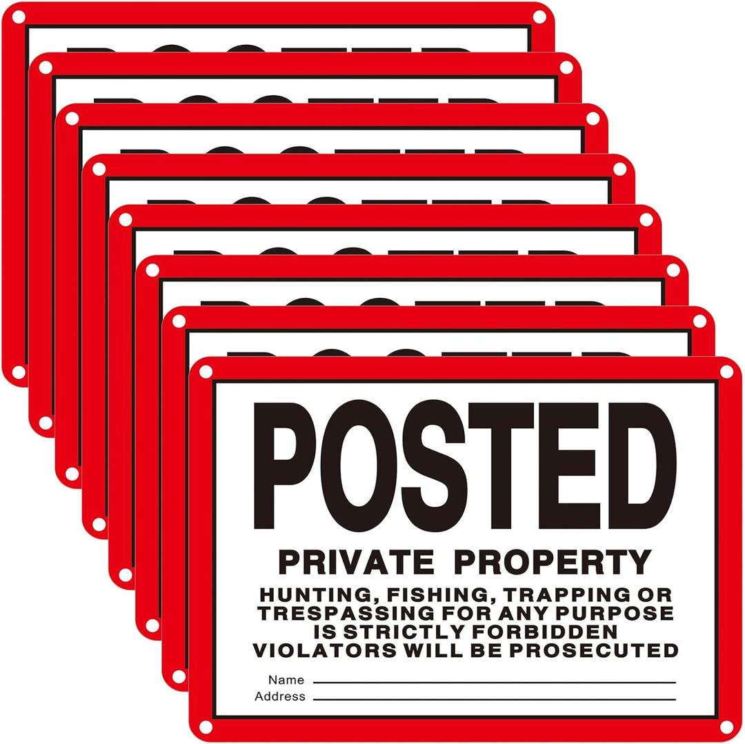 Tandefio No Trespassing Signs Private Property-Rust-Free Aluminum Signs-UV Printed, Reflective, Weatherproof for Outdoor,Indoor-Keep Hunters, Trespassers(10x7 Inches,Horizontal,Red,White)