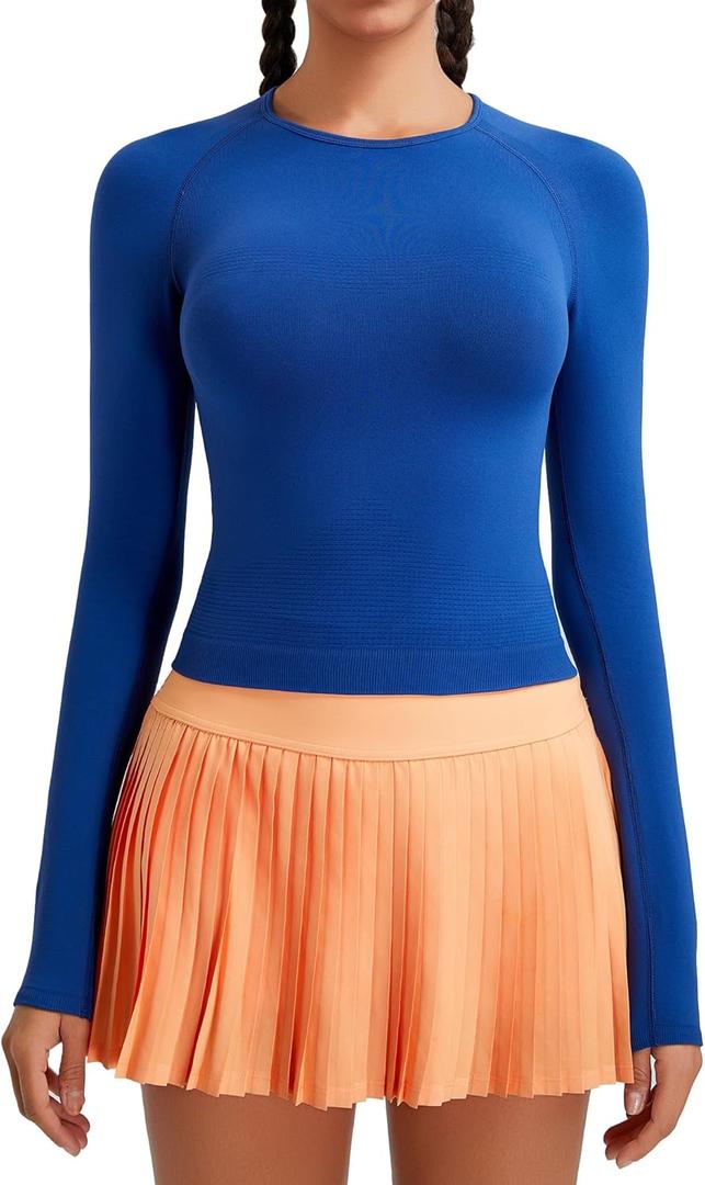 RUNNING GIRL Long Sleeve Yoga Shirts for Women, Soft Fitted Seamless Stretchy Casual Crew Neck Athletic Basic Shirt (XL)