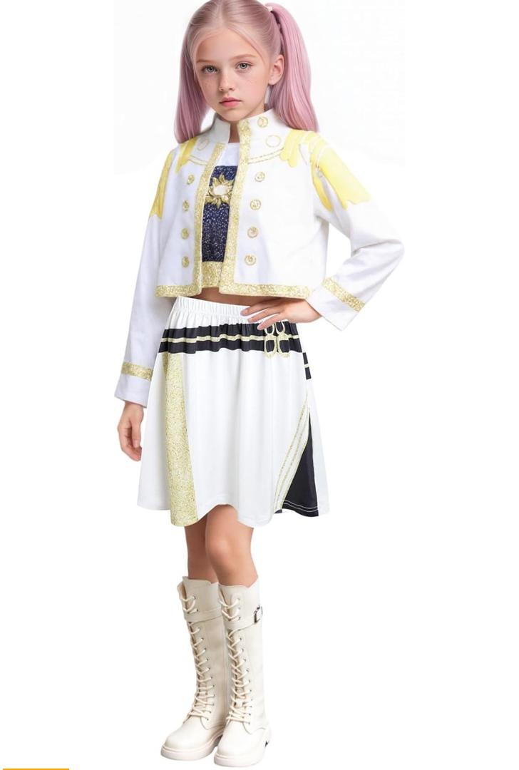 Girls Pop Singe Costume Fancy Stage Outfit Set Kids Halloween Cosplay Role Play Dress Up White Size 140
