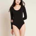 Long Sleeve Body Suits Womens Ribbed Square Neck Tummy Control Bodysuit Sexy One Piece Bodysuit Long Sleeve M
