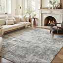 Area Rug 6x9 Washable Rug Light Grey for Living Room, Dining Room, Bedroom, Large Carpets, Non Slip & Non-Shedding Low Pile Vintage Print Rug for Home Office Decor