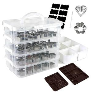 4 Pack of Cookie Cutter Storage with Chocolate Cookie Mold,Handheld Transparent Cookies Cutter Organizer Storage with a Sticker and a Pen,Cover To Prevent Dust, Can Be Used Alone or Hidden for Stacking