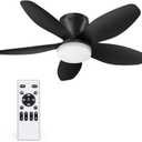 35 Inch Ceiling Fan with Lights and Remote Control, Quiet Modern Low Profile Fan Light with 6 Speeds, Dimmable LED, Reversible Blades for Bedroom Living Room Indoor/Outdoor, Black