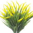 Grunyia 10 Bundles Artificial Plants Outdoor Fake Grass with Flowers UV Resistant Greenery Garden Porch Window Box Decorating (Yellow)