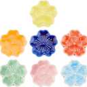 BENECREAT 7Pcs 7 Colors Cherry Blossom Porcelain Brush Holder Rest, Japanese Style Ceramic Paint Brush Pen Holders for Oriental Art Supply Painting Brushes, 1.8inch